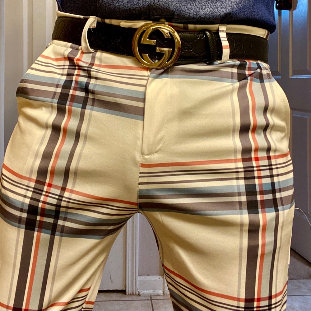 Men Plaid Long Slim Trousers.